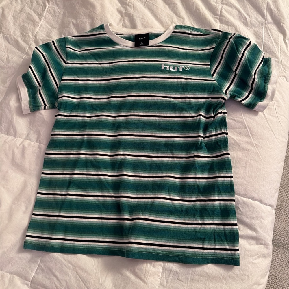 HUF Teal and White Striped Tee